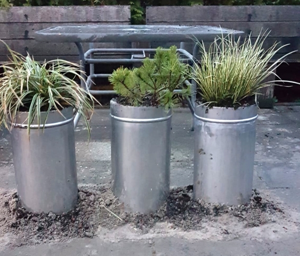 Planten in stalen potten Centrale tuin